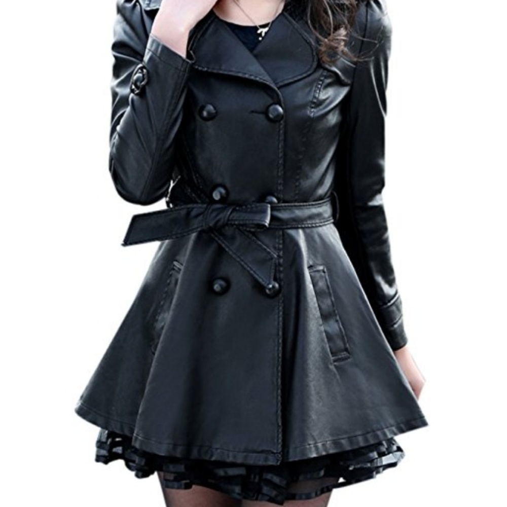 Faux leather trench coat